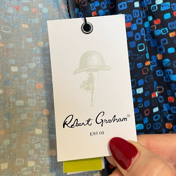 Robert Graham Ludwig Geo Print Stretch Button-Up Shirt, Navy, NWT, Size Medium - Picture 3 of 15